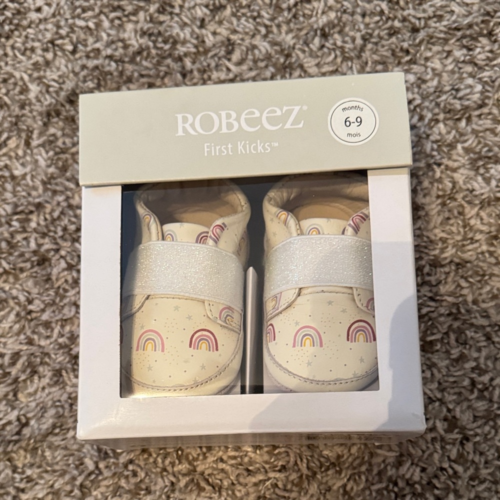 Robeez First Kicks Cream Rainbow Shoes